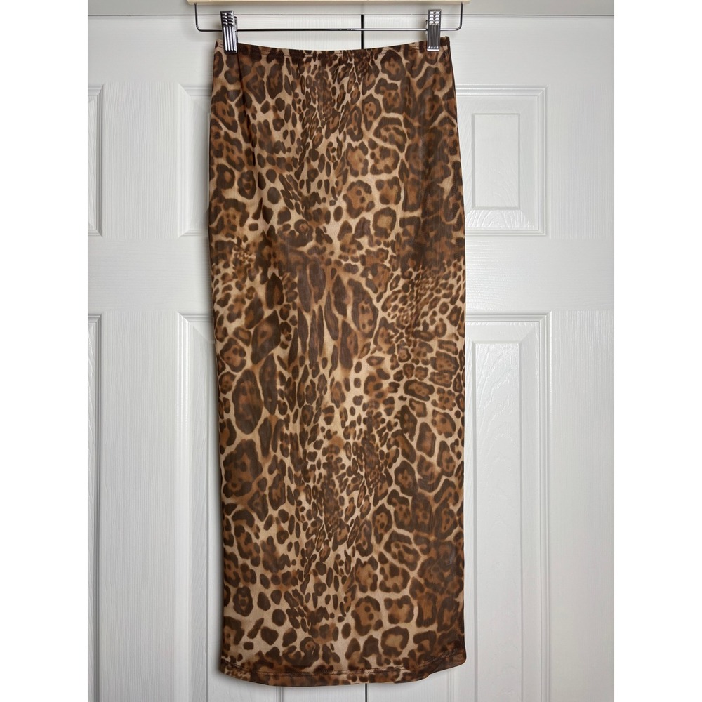 Lioness Leopard Print Mesh Midi Skirt Brown Animal Print Sheer XS Australia